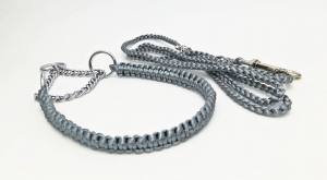 KETTE GRAU Vorführleine,Ausstellungsleine mit Halsband und Leine 4 mm