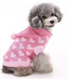 Kaputzen Hundepullover ,Strickpullover für Hunde PINK HERZ