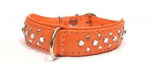 Luxus Lederhalsband Ziegenleder mit Strass  ORANGE EXTREM WEICH