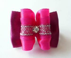 Hunde Schleife Exclusive BIG PINK SILVER STRASS
