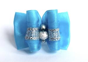 Hunde Schleife Exclusive BLUE BIG SILVER PEARL