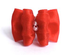 Hunde Schleife Exclusive RED- WHITE-PEARL
