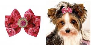 Hunde Schleife FLOWERS ROSE PINK