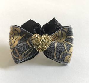 Hunde Schleife ,Spange GOLD HEART GREY