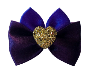 Hunde Schleife ,Spange GOLD HEART PURPLE