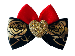 Hunde Schleife ,Spange GOLD HEART GREY- RED