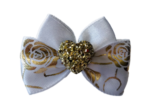 Hunde Schleife ,Spange GOLD HEART WHITE