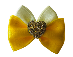 Hunde Schleife ,Spange GOLD HEART YELLOW