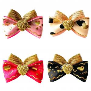 Hunde Schleife ,Spange GOLD HEART farben Wahl