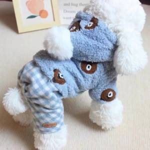 Hunde Winteranzug Bärchen Blau dick gefüttert