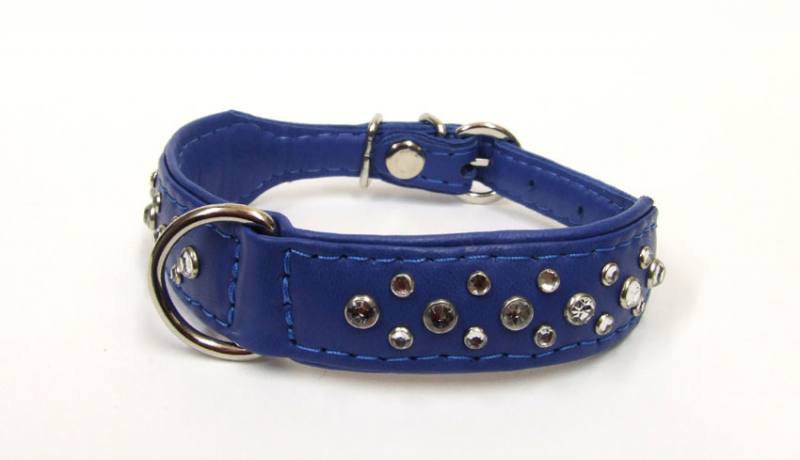 Luxus Lederhalsband Ziegenleder mit Strass BLUE EXTREM WEICH