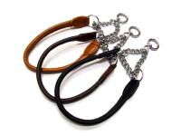 Rundlederhalsband mit Kettenzug BRAUN
