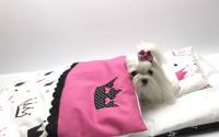 Hunde Bettdecke mit Kissen KRONE PINK HANDMADE