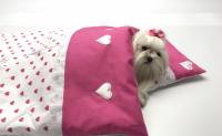 Hunde Bettdecke mit Kissen LITTLE PINK HEART HANDMADE