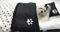 Hunde Bettdecke mit Kissen PFOTEN