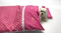 Hunde Bettdecke mit Kissen PINK DOTS