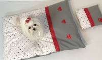 Hunde Bettdecke mit Kissen GREY HEART HANDMADE
