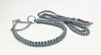 KETTE GRAU Vorführleine,Ausstellungsleine mit Halsband und Leine 4 mm