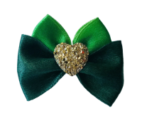 Hunde Schleife ,Spange GOLD HEART GREEN