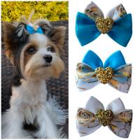Hunde Schleife ,Spange GOLD HEART TÜRKIS-WEISS