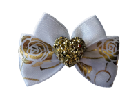 Hunde Schleife ,Spange GOLD HEART WHITE