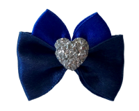 Hunde .Schleife ,Spange SILVER HEART BLUE-BLACK
